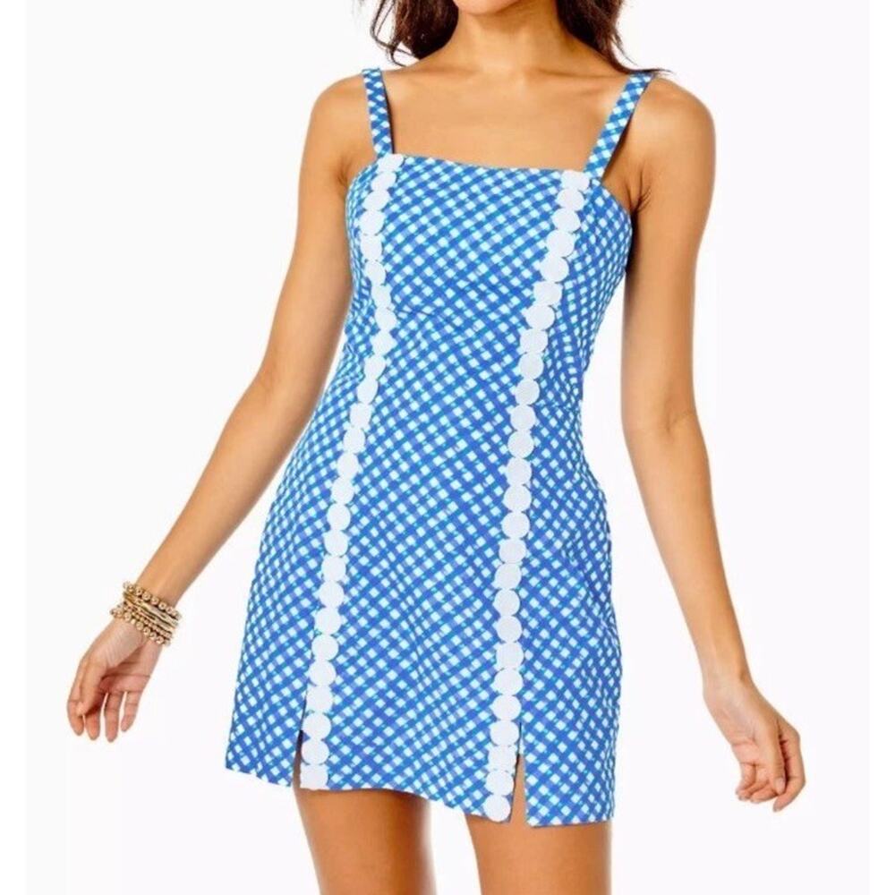 Lilly Pulitzer Lawless Romper Boca Blue Double Checking Preppy Tropical Sz 12